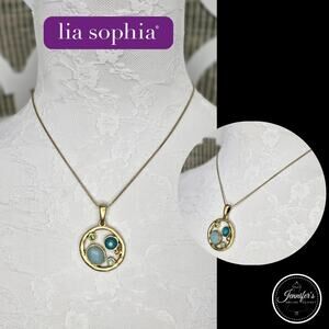 Lia Sophia Matte Gold Tone Faceted Amazonite Pendant Necklace